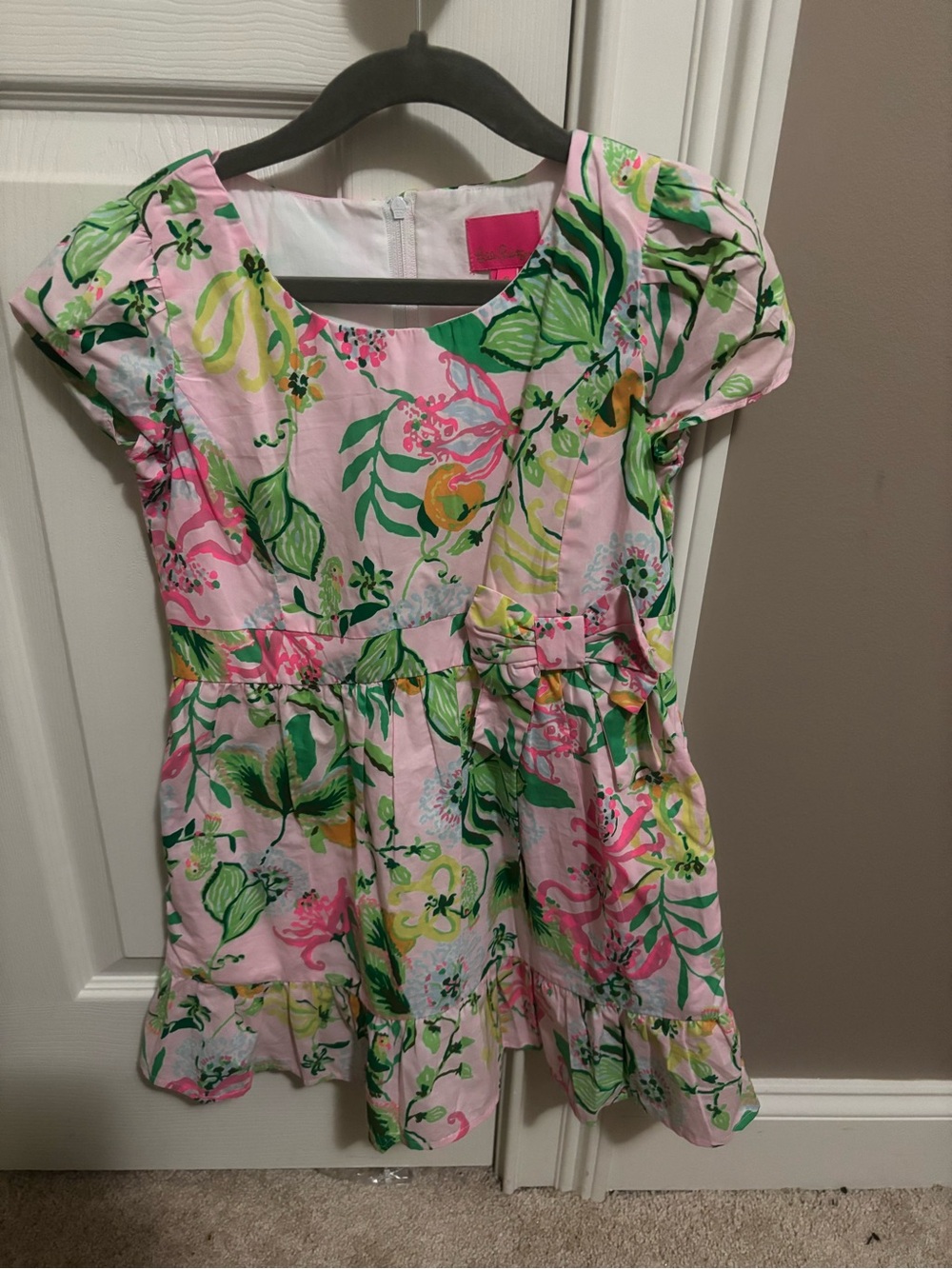 EUC Lilly Pulitzer Girls Pink and Green Floral Cotton Dress